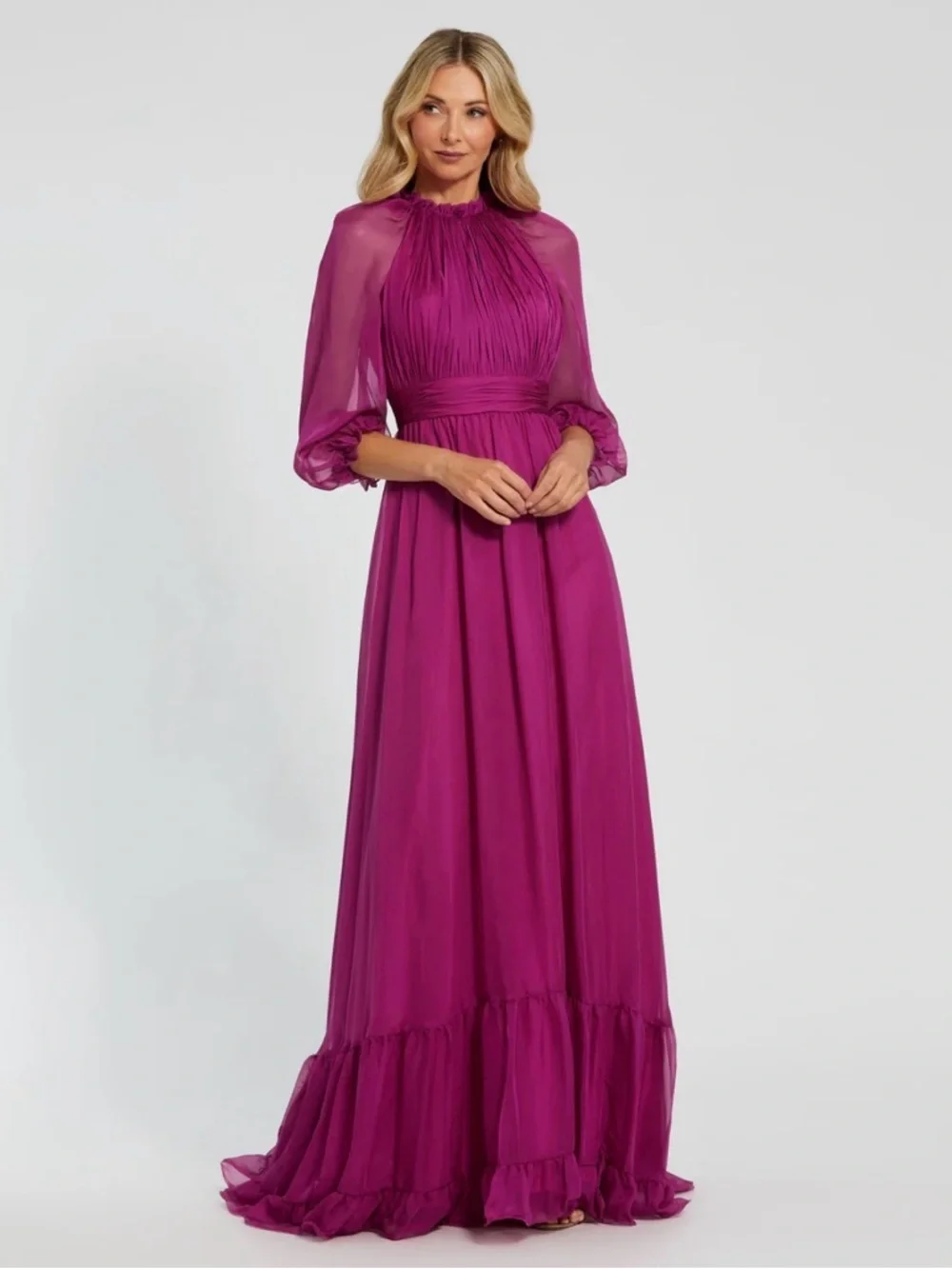 Mac Duggal Pleated High Neck Maxi Dress - Picture 1 of 3